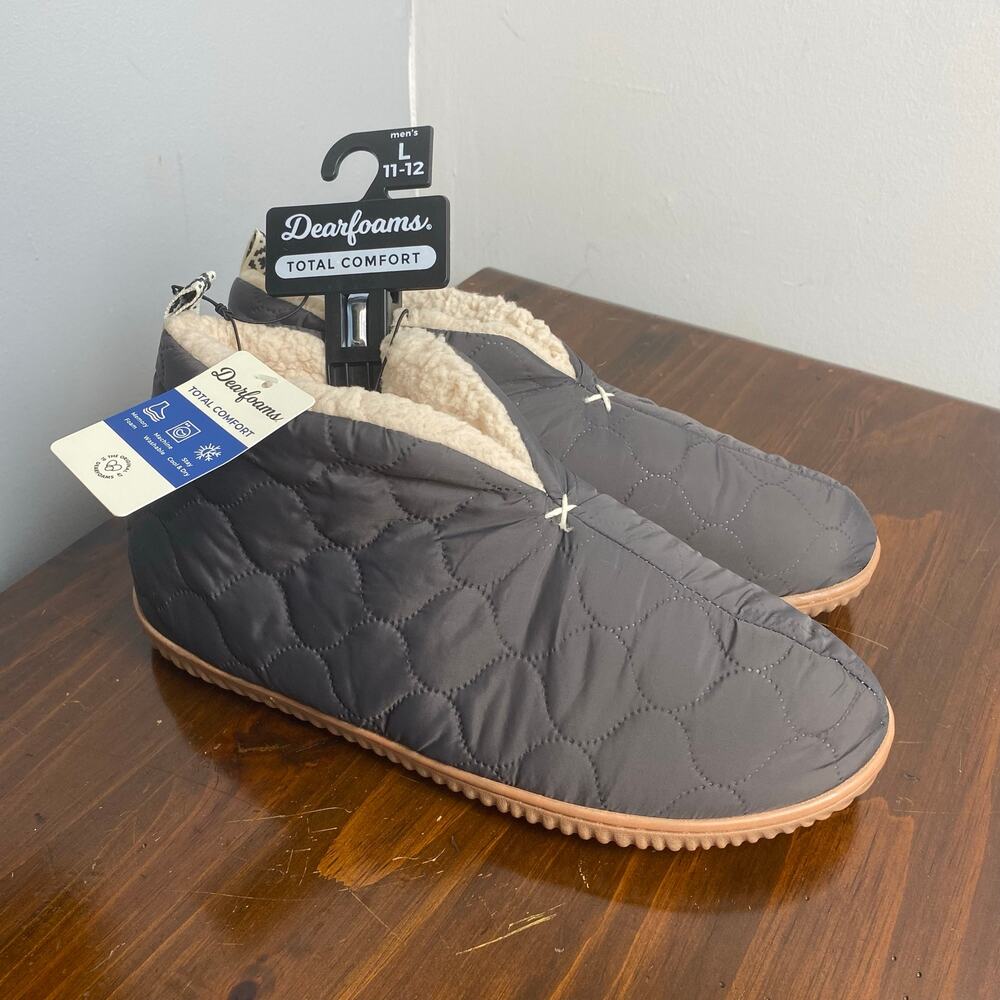 Dearfoams Men's Gray Warm Up Bootie House Slipper Large 11-12
